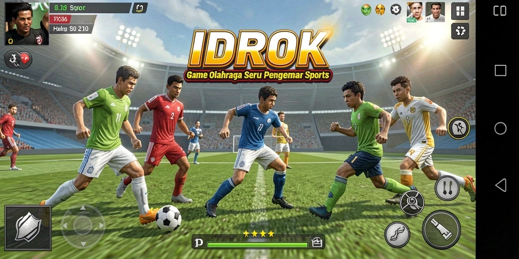 Screenshot utama <strong>IDROK</strong> menampilkan aksi seru dalam permainan olahraga.