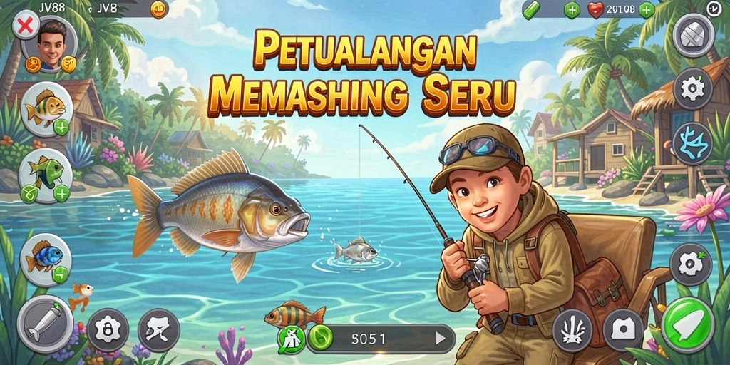 Tampilan menarik dari gameplay JV88 saat menangkap ikan.
