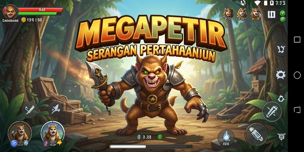 Gambaran gameplay seru di MEGAPETIR dengan tower bertahan.