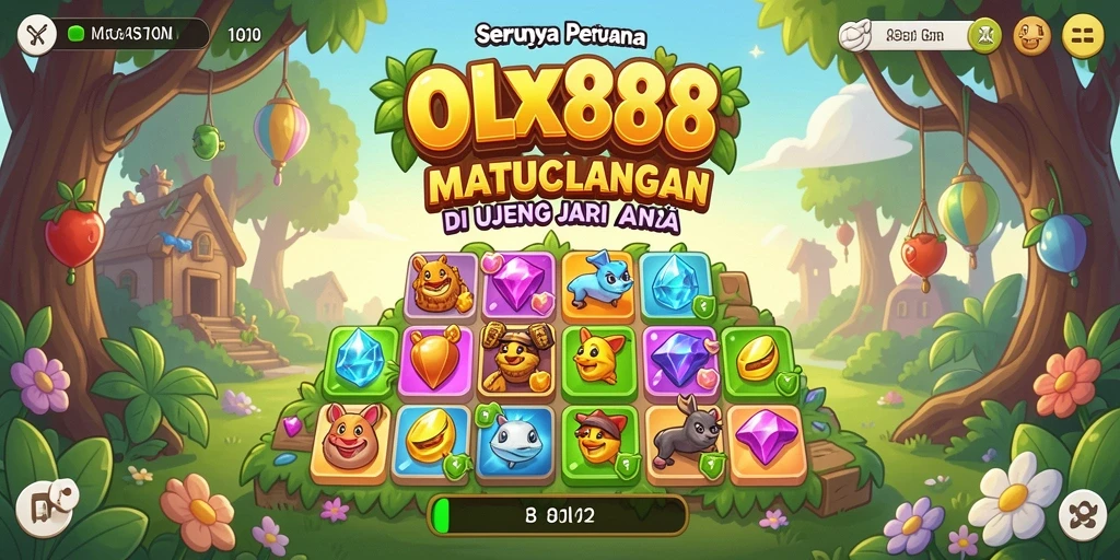 Tampilan gameplay menarik OLX888 dengan permata berwarna-warni.